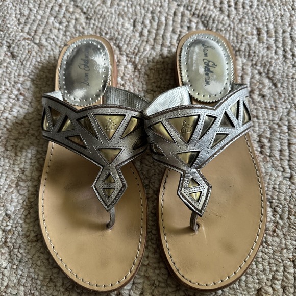 Womens Sam Edelman Treva Thong Sandals  9.5 Silver‎ And Gold EUC - Picture 1 of 5